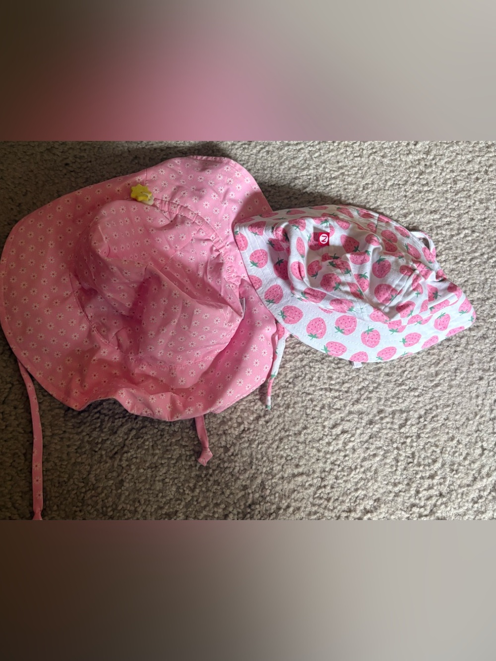 Pink Strawberry Sun Hat for Kids - Pink Floral Print